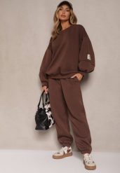 Brązowy Komplet Dresowy z Polarową Podszewką Bluza i Joggery Ziline. Brązowe bluzy damskie Renee, bez wzorów, z bawełny, bez kaptura. Za 159.99 zł.