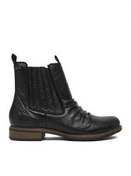 Rieker Botki CEO-74855-00 Czarny. Czarne botki damskie Rieker, ze skóry, bez obcasa, na płaskiej podeszwie, bez zapięcia. Za 439.99 zł.