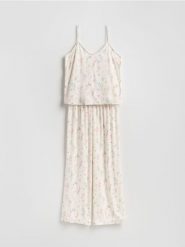 Dwuczęściowa piżama na ramiączkach - kremowy. Białe piżamy damskie Reserved, bez wzorów, z wiskozy, bez ramiączek. Za 139.99 zł.