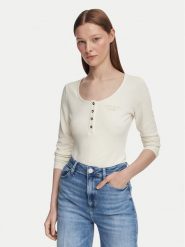 Guess Bluzka W6YP60 K5318 Kremowy Slim Fit. Białe bluzki damskie Guess, xs, z aplikacjami, z wiskozy, bez kołnierzyka, bez ramiączek. Za 284.99 zł.