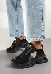 Czarne Sneakersy Streetwearowe z Brokatem na Grubej Podeszwie Miledia. Czarne obuwie sportowe damskie Born2be, z jeansu, bez zapięcia. Za 59.99 zł.