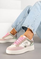 Różowo-Beżowe Sneakersy z Brokatem i Metalicznymi Ozdobami Pillara. Czerwone obuwie sportowe damskie Born2be, na lato, z jeansu, bez zapięcia. Za 84.99 zł.