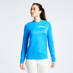 Koszulka UV żeglarska damska Tribord Sailing 500 FFV długi rękaw. Niebieskie bluzki damskie TRIBORD, s, bez wzorów, z materiału, bez kołnierzyka, bez ramiączek. Za 119.99 zł.
