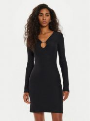 Guess Sukienka koktajlowa Amira W4BK09 KCDE0 Czarny Slim Fit. Czarne sukienki damskie Guess, z aplikacjami, z syntetyku, wizytowe, bez ramiączek. Za 269.99 zł.