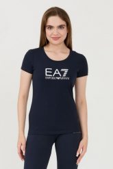 EA7 Granatowy t-shirt. Niebieskie t-shirty damskie EA7 Emporio Armani, xs, bez wzorów, bez kołnierzyka. W wyprzedaży za 228.99 zł.