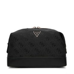 Kosmetyczka Guess. Czarne kosmetyczki damskie Guess, z aplikacjami, z materiału. Za 264.99 zł.