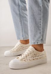 Jasnobeżowe Ażurowe Trampki Przed Kostkę Russi. Brązowe trampki damskie Born2be, w ażurowe wzory, z jeansu, przed kostkę, bez zapięcia. Za 89.99 zł.