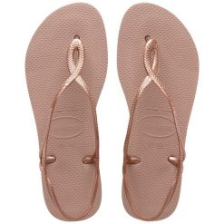 Japonki plażowe damskie Havaianas Luna. Czerwone klapki damskie Havaianas, bez wzorów, z gumy, bez obcasa, bez zapięcia. Za 119.99 zł.