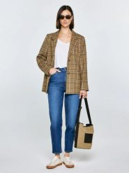 Marynarka damska w kratę Galani 601. Czerwone marynarki i żakiety damskie Big Star, l, bez wzorów, z jeansu, klasyczne. Za 359.99 zł.