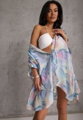 Niebieska Nietoperzowa Koszula z Bawełną o Fasonie Oversize Celista. Niebieskie koszule damskie Renee, bez wzorów, z bawełny, eleganckie, bez kołnierzyka, bez ramiączek. Za 119.99 zł.