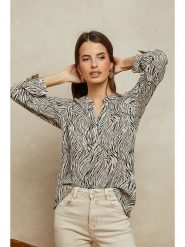 Plume Bluzka "Yohel" w kolorze beżowo-czarnym rozmiar: XL. Brązowe bluzki damskie Plume, xl, bez wzorów, bez kołnierzyka, bez ramiączek. Za 109.78 zł.