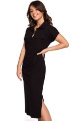 Sukienka koszulowa szmizjerka z kołnierzykiem czarna bawełna. Czarne sukienki damskie Bewear, bez wzorów, z bawełny, biznesowe, bez ramiączek. Za 319.00 zł.