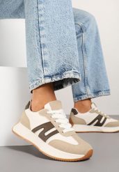 Ciemnobeżowe Sneakersy z Geometrycznym Wzorem Avisella. Brązowe obuwie sportowe damskie Born2be, z jeansu, bez zapięcia. Za 89.99 zł.