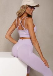 Fioletowy Elastyczny Komplet Fitness Usztywniany Biustonosz i Legginsy z Gumką Orbinra. Fioletowe legginsy damskie Renee, m, bez wzorów. Za 59.99 zł.