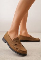 Jasnobrązowe Mokasyny VICES z Wkładką ze Skóry Naturalnej i Przeszyciami Astanie. Brązowe mokasyny damskie Renee, na wiosnę, z jeansu, bez obcasa. Za 89.99 zł.