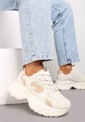 Beżowe Sneakersy na Masywnej Podeszwie z Siateczką Kubbia. Brązowe obuwie sportowe damskie Renee, bez zapięcia. Za 99.99 zł.