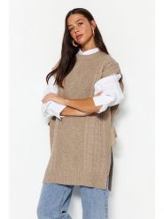 Trendyol Bezrękawnik w kolorze beżowym rozmiar: L/XL. Brązowe kamizelki damskie Trendyol, l, bez wzorów, ze splotem, bez kaptura. Za 74.63 zł.