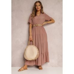 Różowa Sukienka Pelletier. Czerwone sukienki damskie Renee, bez wzorów, z tkaniny, boho, bez ramiączek. W wyprzedaży za 99.99 zł.