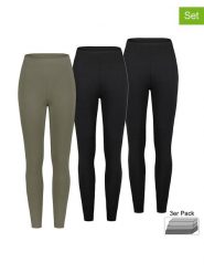 Sublevel Legginsy (3 pary) w kolorze oliwkowo-czarnym rozmiar: XS. Brązowe legginsy damskie Sublevel, xs, bez wzorów. Za 70.24 zł.