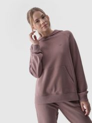 4F Bluza dresowa nierozpinana z kapturem damska - beżowa XS. Brązowe bluzy damskie 4F, xs, bez wzorów, z bawełny, z kapturem. Za 149.99 zł.