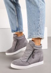 Szare Sneakersy na Koturnie Ozdobione Suwakiem Lilianis. Szare obuwie sportowe damskie Renee, z jeansu, bez zapięcia. Za 39.99 zł.