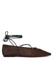 LAUREN RALPH LAUREN Baleriny Suede Lace-Up Pointed Ballet Flat 818P15775001 Brązowy. Brązowe balerinki damskie Lauren Ralph Lauren, bez wzorów, ze skóry. Za 1,799.00 zł.