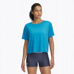 T-Shirt Damski Sportowy Under Armour Motion. Niebieskie koszulki sportowe damskie Under Armour, bez wzorów, bez ramiączek, na fitness i siłownię. Za 109.99 zł.