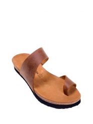 Comfortfusse Skórzane japonki w kolorze jasnobrązowym rozmiar: 40. Brązowe klapki damskie Comfortfüße, bez wzorów, ze skóry, z otwartym noskiem, bez obcasa, bez zapięcia. Za 252.99 zł.