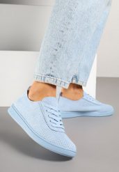 Jasnoniebieskie Tenisówki z Perforowaną Cholewką Ellivene. Niebieskie obuwie sportowe damskie Renee, z jeansu, bez zapięcia, tenisowe. Za 44.99 zł.