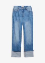 Dżinsy o luźnym kroju high waist, straigt. Niebieskie jeansy damskie bonprix, z podwyższonym stanem. Za 119.99 zł.