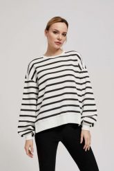 Bluza w paski z bufaistymi rękawami. Bluzy damskie MOODO, xl, bez wzorów, z bawełny, bez kaptura. W wyprzedaży za 49.99 zł.
