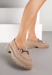 Ciemnobeżowe Mokasyny Ozdobione Klamrą Drekkia. Brązowe mokasyny damskie Renee, bez obcasa. Za 109.99 zł.