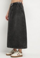 Czarna Rozkloszowana Spódnica Jeansowa Maxi z Paskiem Triwisa. Czarne spódnice damskie Born2be, l, bez wzorów, z jeansu, maxi. Za 74.99 zł.