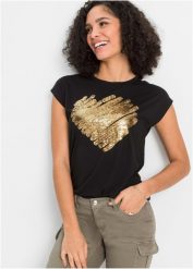 T-shirt z mieszanki wiskozy. Czarne t-shirty damskie bonprix, bez wzorów, z wiskozy, bez kołnierzyka. Za 54.99 zł.