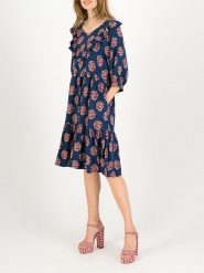 Blutsgeschwister Sukienka "Fabala di Farfalla" w kolorze granatowo-czerwonym ze wzorem rozmiar: L. Niebieskie sukienki damskie Blutsgeschwister, bez wzorów, z wiskozy, klasyczne, bez ramiączek. Za 187.96 zł.