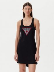 Guess Sukienka letnia E5GP01 I3Z14 Czarny Regular Fit. Czarne sukienki damskie Guess, z aplikacjami, z bawełny, bez ramiączek. Za 129.99 zł.