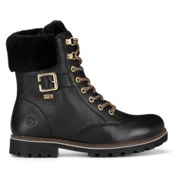 Botki Remonte. Czarne botki damskie Remonte, bez obcasa, na płaskiej podeszwie, bez zapięcia. Za 370.99 zł.