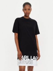 Karl Lagerfeld Jeans Sukienka codzienna 245J1311 Czarny Regular Fit. Czarne sukienki damskie Karl Lagerfeld Jeans, bez wzorów, z bawełny, bez ramiączek. Za 529.99 zł.