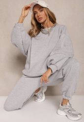 Szary Komplet Dresowy z Polarową Podszewką Bluza i Joggery Ziline. Szare bluzy damskie Renee, bez wzorów, z bawełny, bez kaptura. Za 159.99 zł.