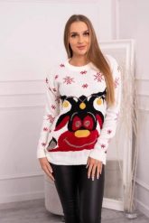 Sweter świąteczny z reniferem ecru. Swetry klasyczne damskie KESI, l, z wełny, bez kołnierzyka, plus size. Za 125.45 zł.