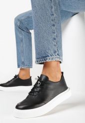 Czarne Sneakersy z Perforacją i Ozdobnym Wiązaniem Jarovita. Czarne obuwie sportowe damskie Born2be, bez zapięcia. Za 64.99 zł.