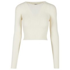 Pullover court dzianina prążkowana z zakręconym tyłem dla kobiet Urban Classics. Białe swetry klasyczne damskie Urban Classics, na zimę, z dzianiny, bez kołnierzyka. Za 237.00 zł.