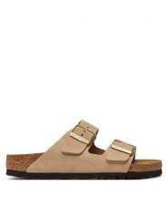 Birkenstock Klapki Arizona 1019016 Beżowy. Brązowe klapki damskie Birkenstock, bez wzorów, z nubiku, bez obcasa, bez zapięcia. Za 579.99 zł.