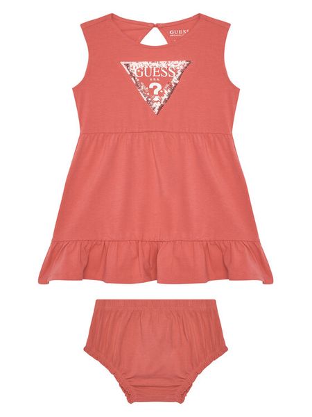 Guess Sukienka codzienna A5GK06 K6YW4 Pomarańczowy Regular Fit. Brązowe sukienki dziewczęce Guess, z aplikacjami, z bawełny, bez ramiączek, proste. Za 69.99 zł.