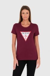 GUESS Bordowy damski t-shirt bawełniany Original Tee, Rozmiar S. Czerwone t-shirty damskie Guess, s, z aplikacjami, z bawełny, bez kołnierzyka. W wyprzedaży za 100.99 zł.