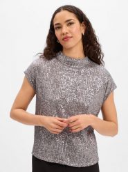 Ambiance koszula z cekinami Kobiety Dzianina szary, 44. Szare koszule damskie Ambiance, bez wzorów, z dzianiny, wizytowe, bez kołnierzyka, bez ramiączek. Za 119.95 zł.