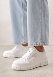 Białe Casualowe Sneakersy VICES na Grubej Podeszwie z Tłoczeniami Therelle. Białe obuwie sportowe damskie Born2be, z dzianiny, bez zapięcia. Za 89.99 zł.