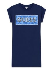 Guess Sukienka codzienna J6GK05 KAE24 Granatowy Regular Fit. Niebieskie sukienki dziewczęce Guess, z aplikacjami, z bawełny, bez ramiączek, proste. Za 179.99 zł.