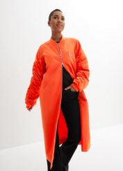 Płaszcz w stylu kurtki bejsbolówki, z dzianinowym kołnierzykiem. Czarne płaszcze damskie bonprix, bez wzorów, z dzianiny, bez kaptura. Za 239.99 zł.