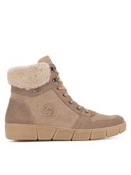 Remonte Trzewiki D1T74-20 Brązowy. Brązowe botki damskie Remonte, ze skóry, bez obcasa, na płaskiej podeszwie, bez zapięcia. Za 321.99 zł.